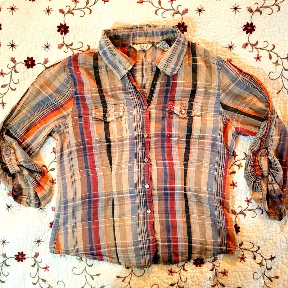 Plaid Button-Down Blouse